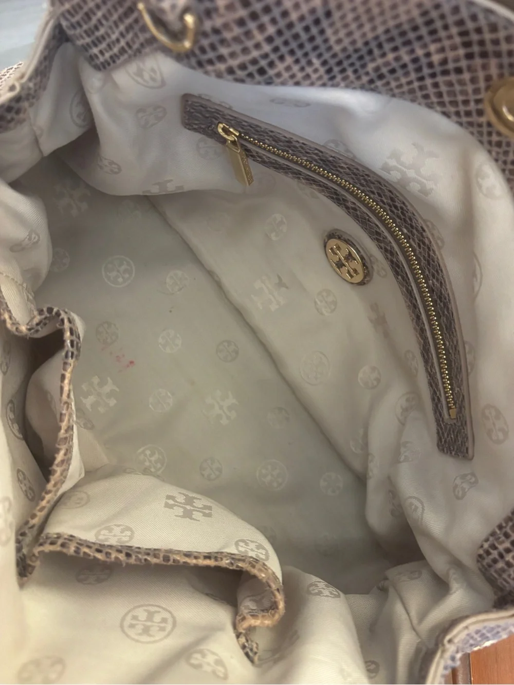 Tory Burch Catalina Python Print Leather Satchel Bag